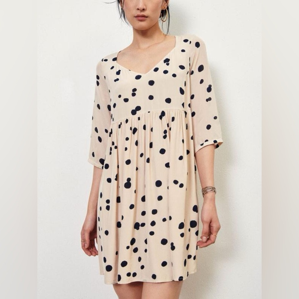 Ba&sh Dalia cream and navy Polka Dot Dress size small